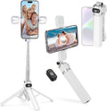 Mini Phone Tripod Stand,MQOUNY 38" Phone Tripod &Selfie Stick with Wireless Rechargeable Remote & Removable Light, Extendable Tripod Stand 360 Rotation Compatible with Phone&Android Samsung (White) by MQOUNY