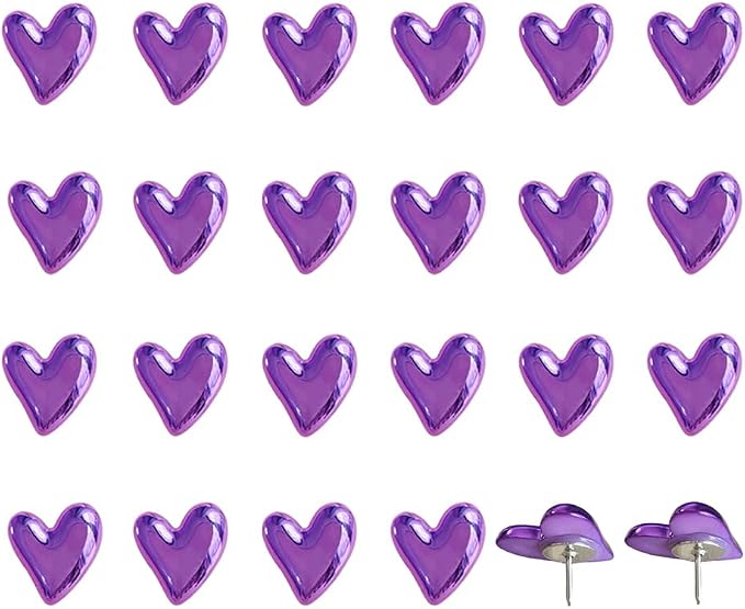 50 pcs of Cute Soft Wooden Board thumbtack with Golden Hearts can be Used for Photo Walls, memos, whiteboards, and Decorative thumbtack (Purple) by SSYHQAX