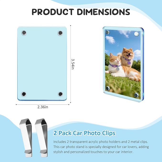 2 Pack Car Picture Holder, Magnetic Sun Visor Photo Clip, Car Picture Frame | 2.36 x 3.54 Yellow Acrylic Photo Holder, Keeps Photos Secure on your Sun Visor, Personalized Car Interior Display - Image 2