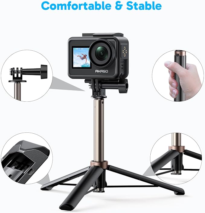 AKASO 23.6"/60cm Selfie Stick Tripod Extendable Action Camera Mount | Compatible with AKASO EK7000/Brave 4/EK7000 Pro/Brave 7 LE/Brave 7/GoPro Hero 13/12/11/10/ 9/Max/DJI Osmo Action 5/4/3 - Image 3