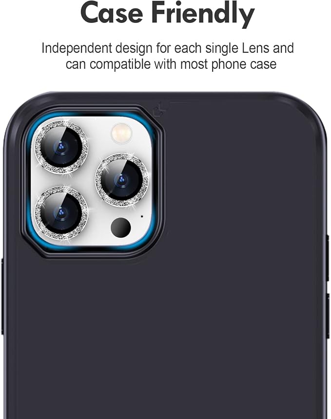 for iPhone 14 Pro/14 Pro Max Camera Lens Protector Glitter, Silver | Individual Metal, 9H Hardness, Scratch Resistant, Shockproof, Drop Protection, Case Friendly, Stylish Accessories - Image 6