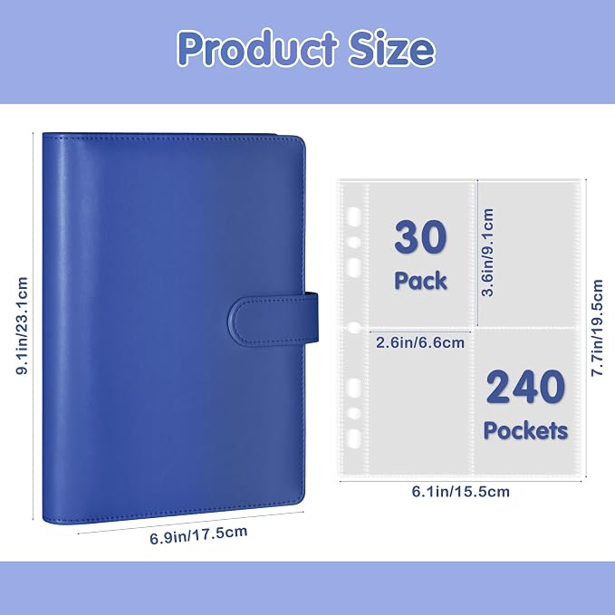 A5 Kpop Photocard Binder, PU Leather 6-Ring Album with Magnetic Closure, Includes 30 Pack 4-Pocket Pages for 240 Cards, Card Holder for Trading and Collectible Cards (Deep Blue) - Image 4