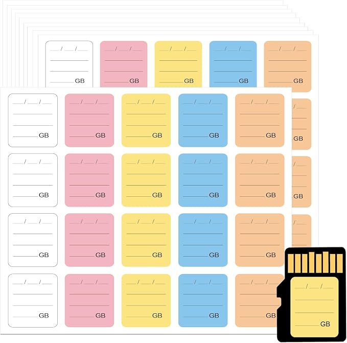 200PCS SD Card Labels, Stick-On Camera Memory Card Labels for Photographers,Multi-Color Stickers for SD Cards Classcification and Storage, Self-adhesive, Writable(0.98"x0.78") by Unknown