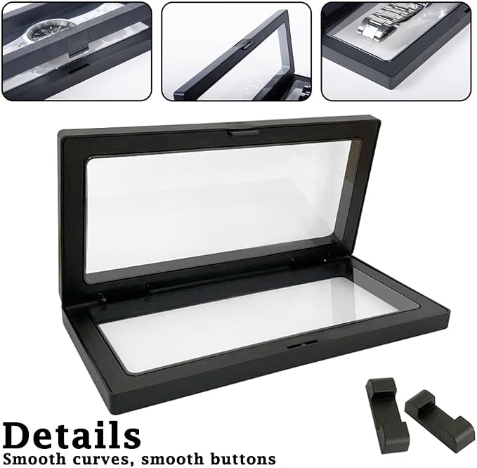 8 Packs 3D Floating Frame Display Case INLAZYTIM Coins Display Holder Stands for Jewelry, 7 Inch Transparent PE Film Jewelry Storage Box with Base for Challenge Coins, AA Medallions - Image 3