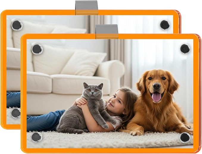 2 Pack Car Picture Holder, Magnetic Sun Visor Photo Clip, Car Picture Frame | 2.36 x 3.54 Orange Acrylic Photo Holder, Keeps Photos Secure on your Sun Visor, Personalized Car Interior Display by Nirvany-MakeACoolLifeForU