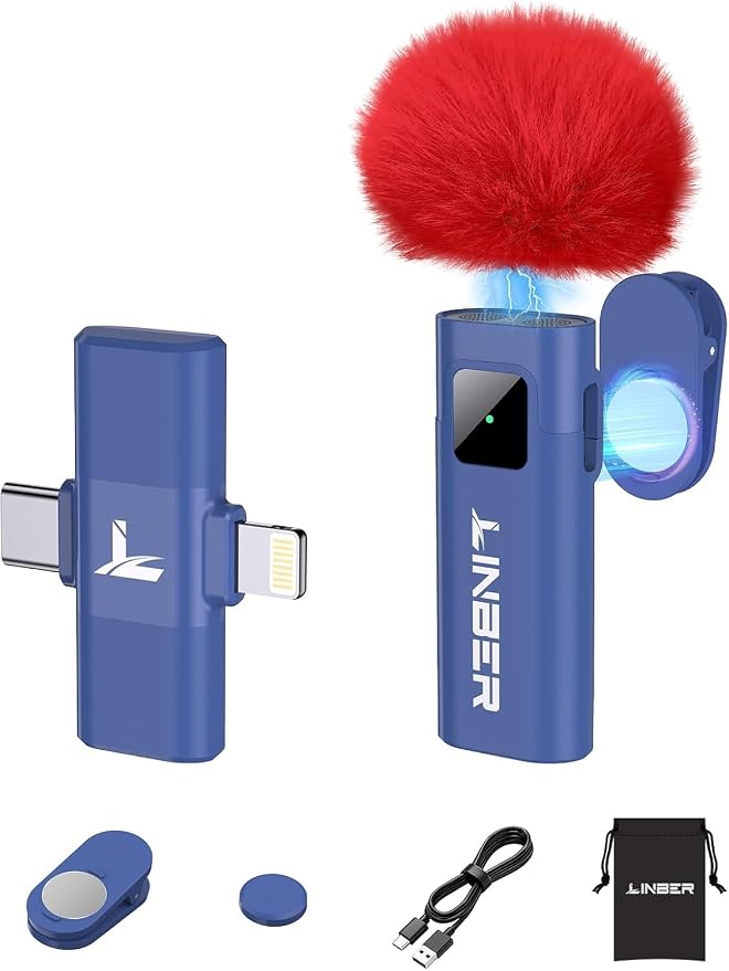 Wireless Lavalier Microphone for iPhone, Noise Cancelling | Crystal clear audio with noise reduction, plug and play with Lightning connector, perfect for TikTok and vlog by Linber