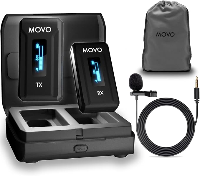 Movo WMX-2 Wireless Camera Microphone with Charging Case - Lavalier Mic for DSLR Cameras, Vlogging, Content Creation, Filmmaking by Movo