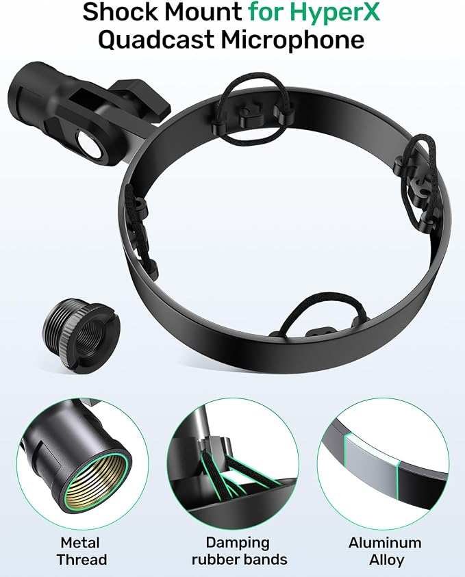 Microphone Shock Mount for HyperX QuadCast, Custom, Durable, with Adapters | Metal Outer Ring, Anti-Vibration, Durable Replacement, Works with Mic Stand and Boom Arm, 3/8" and 1/4" Screw Adapters - Image 3