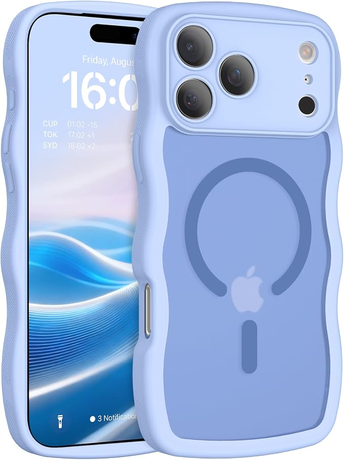 BENTOBEN Magnetic for iPhone 17 Pro Max Case, Cute Wavy [Full Camera Protection][Compatible with MagSafe] Matte Anti-Slip Bumper Women Girls Boys Protective Cover for 17 ProMax 6.9", Mist Blue by BENTOBEN