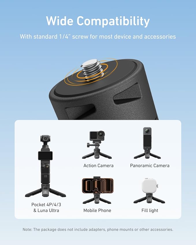TELESIN One-Touch Deploy Mini Tripod for DJI Osmo Pocket 3 4 4P &Luna Ultra | Reinforced Desktop Stand&Grip with 1/4"Screw for Insta360 Luna Ultra X5/DJI Action 6 5pro Nano/GoPro/Camera/Phone Accessories - Image 5