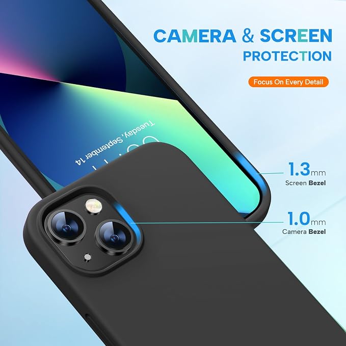 Miracase Silicone for iPhone 13 Case, Black | Soft Anti-Scratch Microfiber Lining, Premium Silicone Cover Shockproof Drop Protection Phone Case for 13 - Image 3