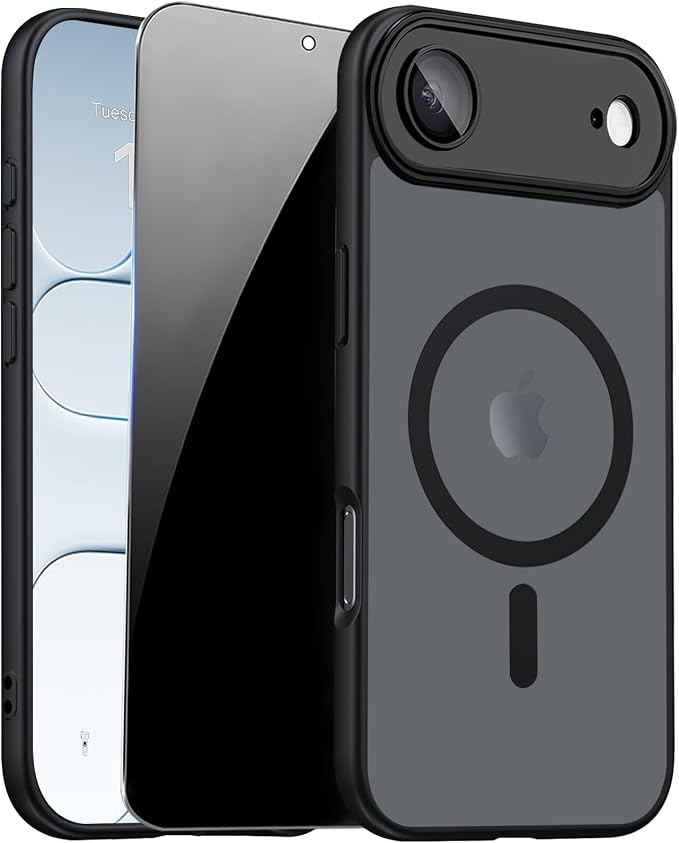 for iPhone Air Case with Privacy Screen Protector, Black | Full Camera Protection, Magnetic, Compatible with MagSafe, Translucent Matte Shockproof Phone Cover for iPhone 17 Air by ZOZDOKG