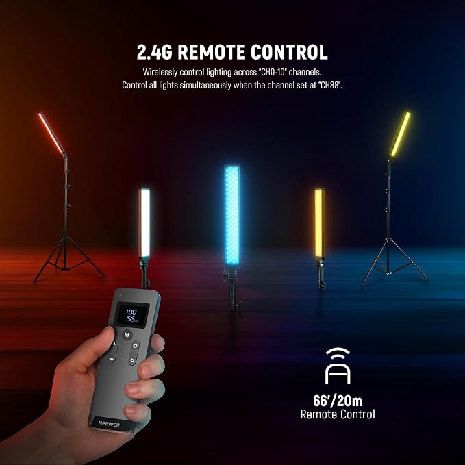 NEEWER Handheld 2.4G LED Video Light Stick Kit, Upgraded 40W Dimmable 3200K-5600K CRI97 with Stands/Filters/Carry Bag for Gaming Photography YouTube TikTok Video Recording, BH20B Ultra - Image 7