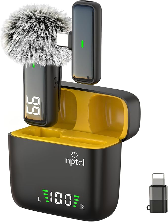 NPTCL Wireless Clip on Microphone for iPhone iPad Android, Type USB C Mics | Digital Battery Indicator Light, Noise Cancellation, 12 Hour Charging Case, 70Ft Recording for Youtube Tiktok Podcast, 1 Pack by NPTCL