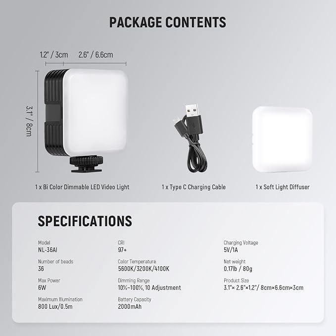 NEEWER LED Video Light, Portable Bi Color Lights for Cameras, NL-36AI | 3200K~5600K Dimming, CRI 97+, 8 Scene Modes, 2000mAh Rechargeable Battery, for Gaming YouTube Vlog Photography - Image 8