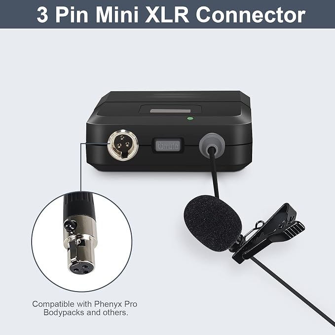 Phenyx Pro Mini XLR Lapel Mic for Wireless Microphone Systems 1HM1LM-BLK | Unidirectional Condenser Capsule, PTU-5000 Compatible, Stage, Church, Conferences, Interviews, Video Recording - Image 4