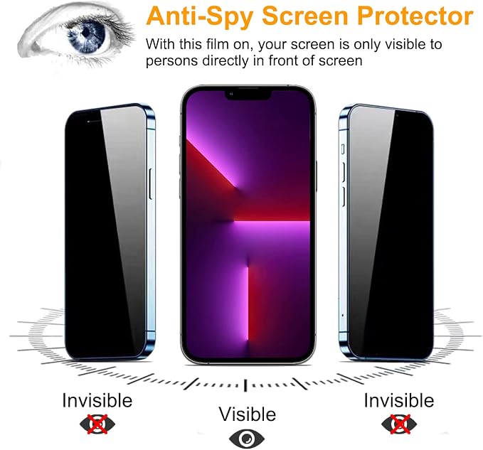 PEHAEL for iPhone 13 Pro Max Privacy Screen Protector+Camera Lens Protector | Installation kits, Anti-Spy Private, Anti-Scratch, 9H Tempered Glass, Case Friendly, 2+2 Pack, [6.7 inch] - Image 4