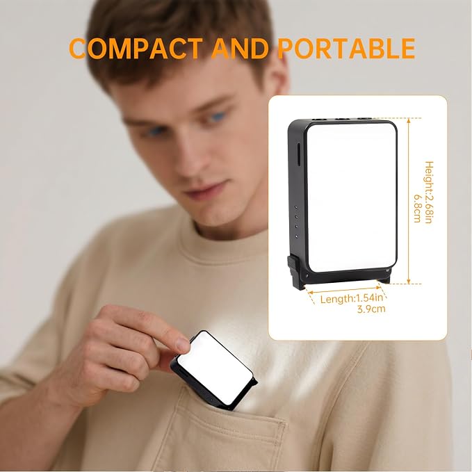 Suptig Mini Video Light, Selfie Light for Phone, Laptop, Camera, Gopro, DJI Action 5 pro, DJI Action 4-3, Conference Lighting with Clip & Camera Tripod Adapter Rechargeable 750mAh Black. - Image 8
