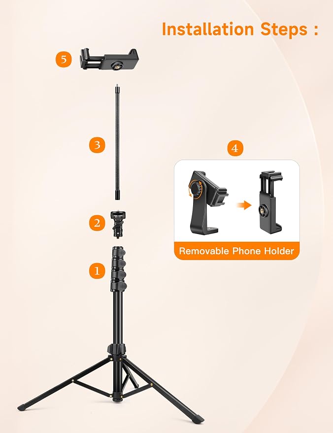 Phone Tripod, 86" Tall Tripod for iPhone with Flexible Gooseneck & Remote | Portable Aluminum Cellphone Stand for Selfies, Video Recording,Travel, Compatible with iPhone Android - Image 9