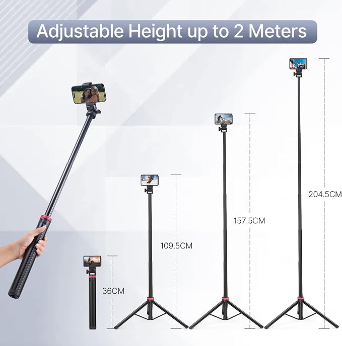 ULANZI MT-79 Extendable Tripod Aluminum 81" Portable Adjustable Light Stand w 1/4" Screw, 180° Rotation Camera Phone Tripod for Camera Video Light Cellphone,Lightweight for Travel,Up Load 2.2lb - Image 2