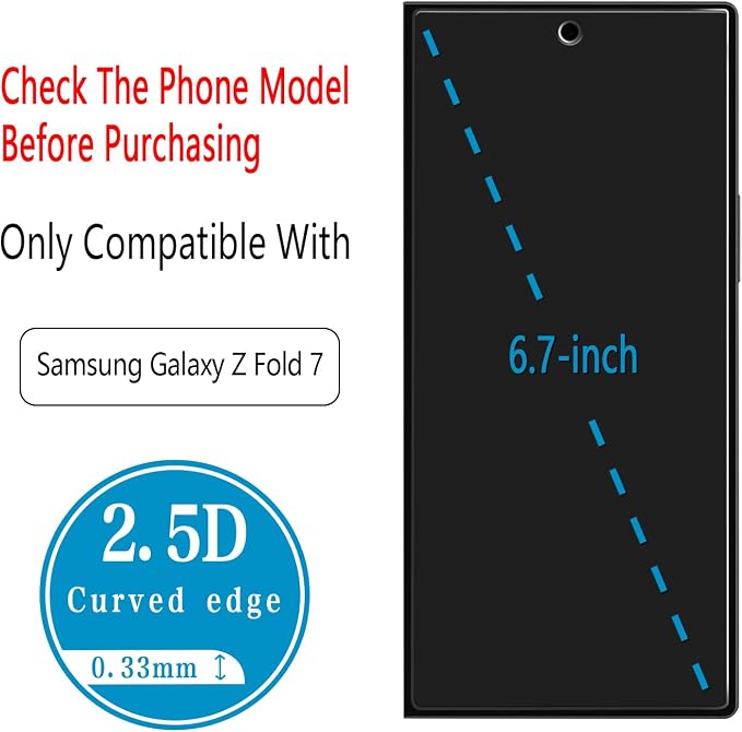 Screen Protector for Samsung Galaxy Z Fold 7 Tempered Glass | with Camera Lens Protector, Anti Scratch, Bubble Free, 2+2 Pack - Image 3