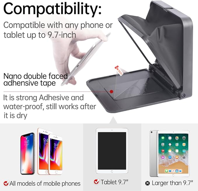 LENSGO 9.7” Teleprompter for Camera iPad Tablet Smartphone w/Remote Control, APP Compatible with iOS & Android System for Online Teaching Vlogger Live Streaming Interview, Fold in One Sec - Image 3