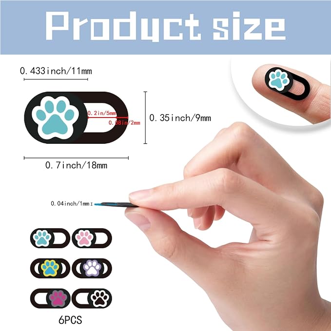 6Pcs 6 Styles Paw Print Cute Laptop Camera Cover 0.04 Inch Privacy Guard Accessories, Webcam Cover Slide Ultra Thin Protector Blocker for Desktop Computer Tablet Notebook Mini PC Office Use - Image 2