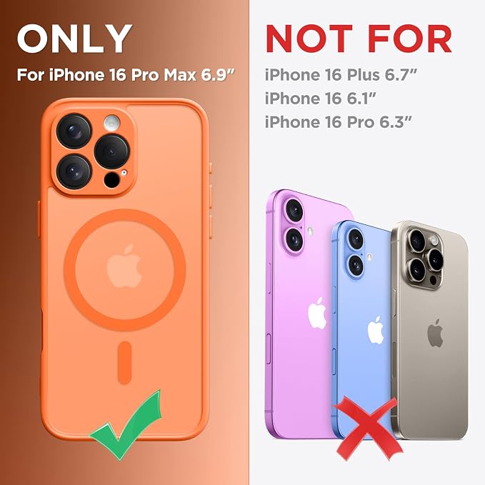CAPRARO for iPhone 16 Pro Max Case, Compatible with MagSafe | Upgraded [Full Camera Protection] Protective Translucent Matte Women Girl Magnetic Phone Case Cover, Orange Yellow - Image 2
