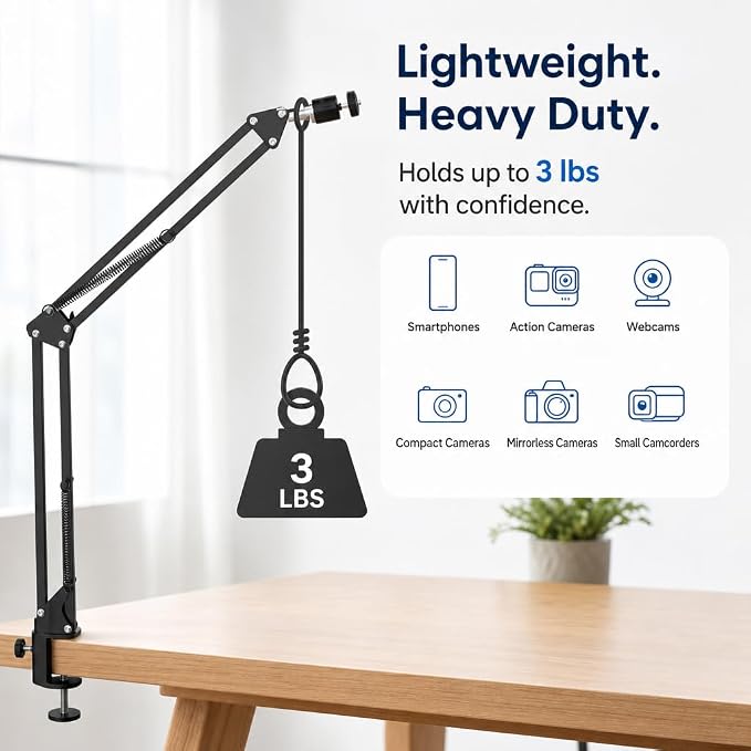 LenTok Overhead Tripod Mount for Camera Webcam Ring Light, Flexible Over Head Arm for iPhone with Phone Holder and Ball Head, Table Stand Accessory for Phone Video Recording Live Stream - Image 4