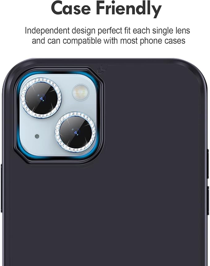 for iPhone 14/14 Plus Camera Lens Protector Bling Diamond, Blue | Individual Metal, 9H Hardness, Scratch Resistant, Shockproof, Drop Protection, Case Friendly, Stylish Accessories - Image 6