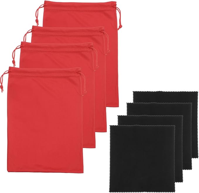 Ski Goggle Bag, Microfiber Bag with Cleaning Cloth Drawstring Pouch Soft Storage Sleeve Case Protection 4 Pcs & Red-Fitting for (Snow Swimming Goggle/Sunglasses/Camera) by YELARXI