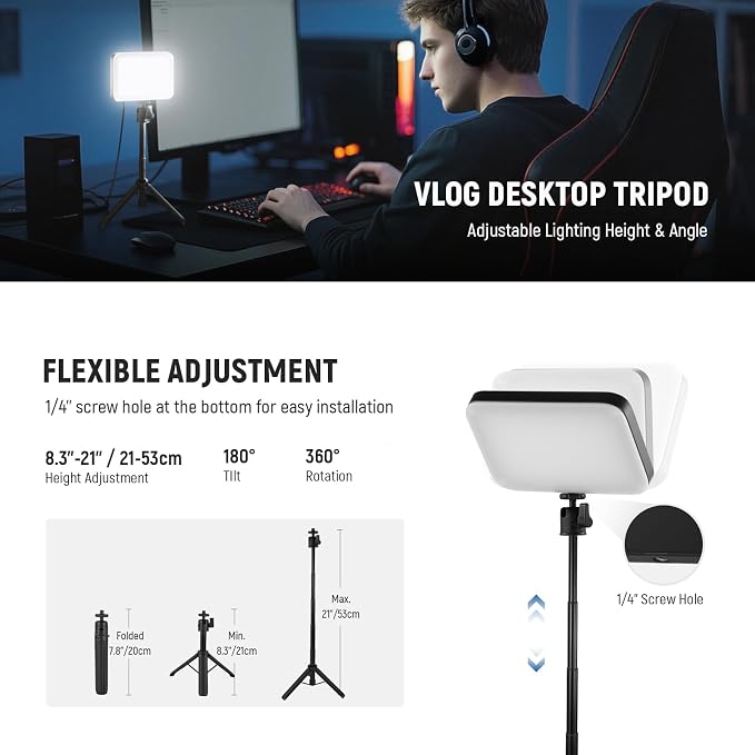 NEEWER BASICS 2 Pack LED Video Panel Light, Video Conference Lighting Kit with Desktop Tripod Stands/Filters for Webcam Desk Computer Laptop Zoom Call Makeup Recording Selfie Streaming, Dimmable, BP66 | Kit w Desktop Tripod Stands, Filters, for Webcam ... - Image 6