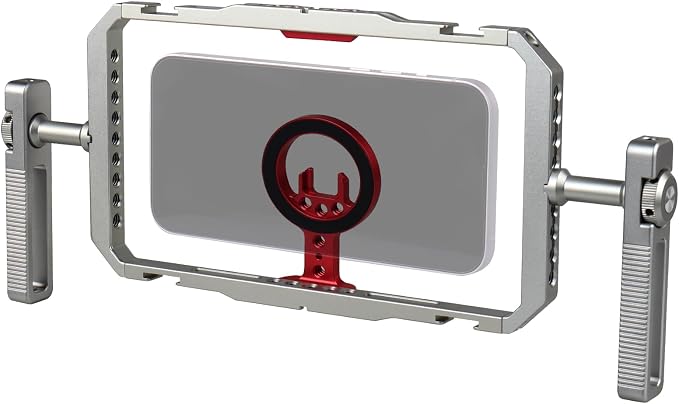 Magnetic Phone Cage with Handle,Smartphone Cage Kit with 360° Rotation Handgrip and Magnetic Sticker for Photography,Compatible with iPhone 17/16/15/14/13 Series and Andriod Phones (Silver+Red) by SUNLYTOUR