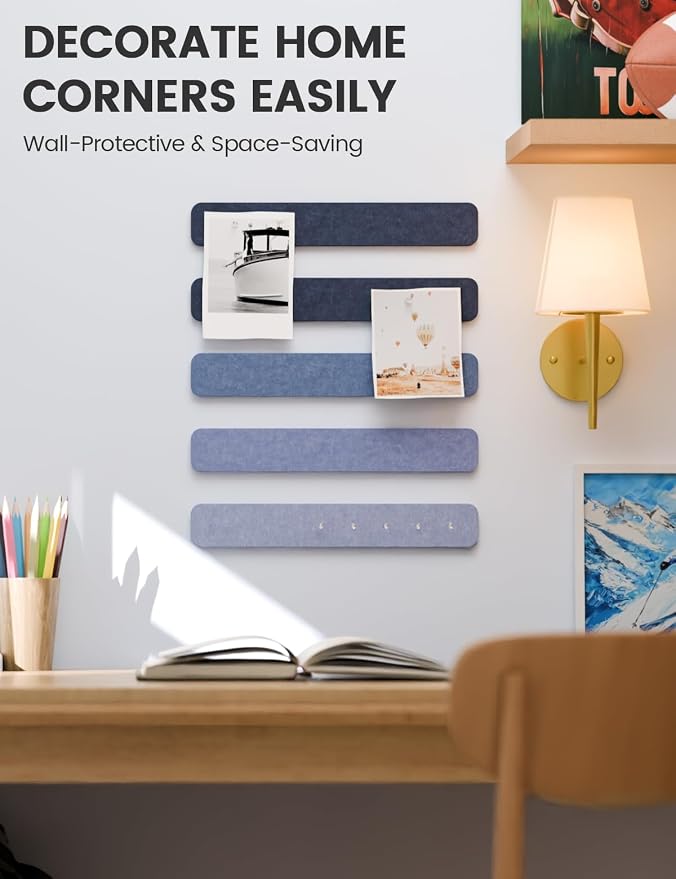 Fluxynara 13" x 2" Felt Wall Panels, Denim Mist | 5-Pack Includes 35 Push Pins and Adhesive Tabs for Photos, Notes and Decor in Bedroom Doors, Home Office or Studios - Image 4
