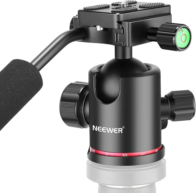 NEEWER Heavy Duty Camera Tripod Ball Head with Handle, 1/4 inch Quick Plate | 360 Degree Panoramic Head for Tripod, Monopod, Slider, DSLR Camera, Camcorder, Load up to 17.6 pounds/8 kilograms by Neewer