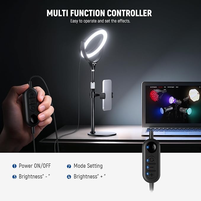 NEEWER Basics 7" Desk Ring Light with Stand/Phone Holder Compatible with iPhone, 10W CRI95+ Bi Color LED Selfie Light for TikTok Recording Laptop Webcam Zoom Video Conference Lighting Makeup, RL7B - Image 5