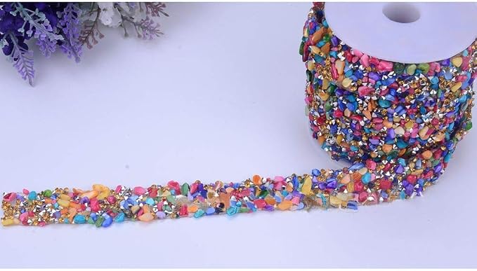 Crystal Rhinestone Trim Hotfix Ribbon Colorful Artificial Gem Stone Beaded Iron On Applique Chain Embellishment Sewing Accessories by EORTA for DIY Wedding Bridal Dress Shoes Phone Decor, 2 CM Width - Image 4