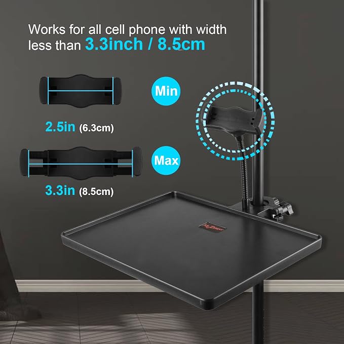 Mr.Power Microphone Stand Plastic Tray with Phone Holder, Mic Stand Clamp-On Rack Tray Holder for Most Mic Stands, for Stage, Live Streaming, Concert Performance, Karaoke (10.6" x 8") (Large) - Image 3