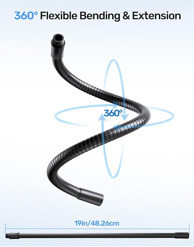 19" Flexible Microphone Gooseneck, 5/8 Thread, Max 2.5 lb Load, Heavy Duty | Gooseneck Mic Arm Extension, Durable Aluminum Alloy, 5/8 Male and Female Thread for DIY, Podcast, Studio, Podium, Black - Image 3