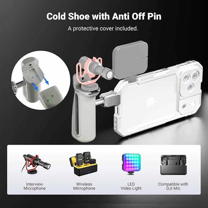 NEEWER Quick Release Bluetooth Side Handle with Cold Shoe & 360° Rotation, Compatible with Blackmagic Camera App for Focus Zoom iPhone 17 Pro Max 16 S25 Ultra Phone Cage Accessories, PA148E (Silver) - Image 5