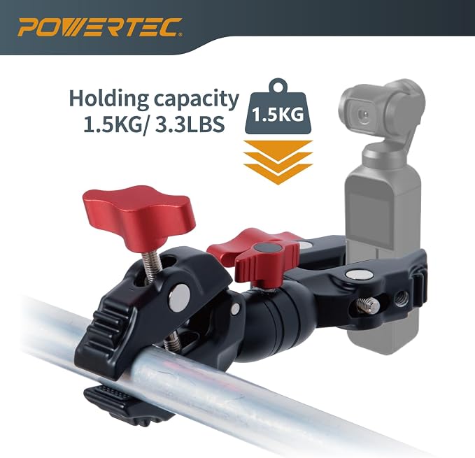 POWERTEC Double Super Clamp Camera Mount with Two 1/4"-20 Mounting Holes for Magic Arm, Desk, Umbrella, Bike, Photography Lighting, Softbox (71924) - Image 4