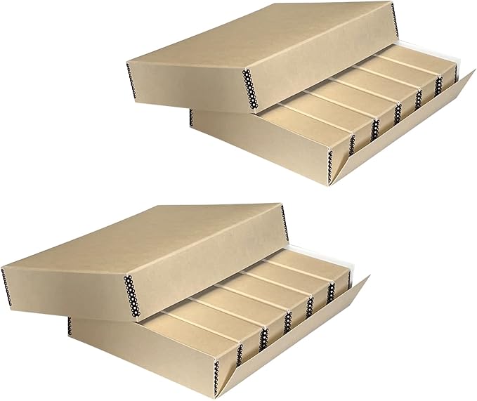 Lineco, Archival Slide Storage Box 15.5"x11.5"x3", with 6 Cases, Pack of 2 | Acid-Free Metal Edge Organizer, Drop Front Design, Holds Up to 840 Slides, Films, Negatives, Photos and Cards by Lineco