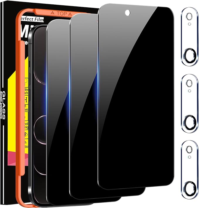 Milomdoi Privacy Screen Protector for iPhone Air, Tempered Glass | 3+3 Pack, 9H+ Hardness, Camera Lens Protector, Military Grade Shatterproof, Easy Installation, No Bubbles, Case Friendly by Milomdoi