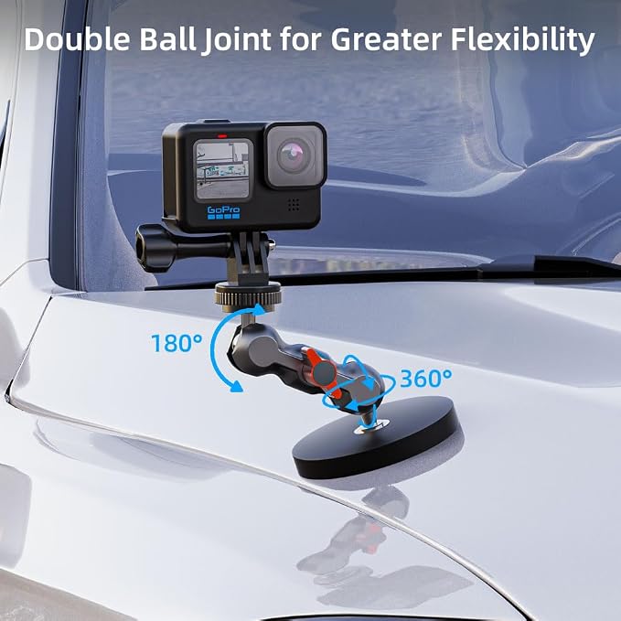 Magnetic Camera Mount, Magnetic Camera Car Mount with 2 Ball Head Attach to All Metal Surfaces Compatible with GoPro Hero 13/12/11, DJI Osmo 360, Action 6/5 Pro/4, Insta 360 X5/X4, AKASO nd More - Image 4