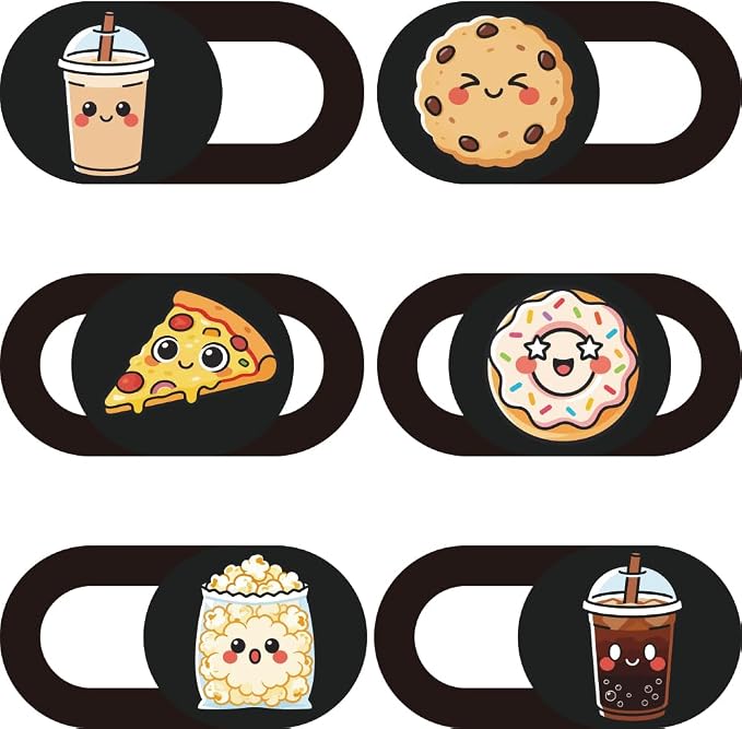 6Pcs 6 Styles Food Theme Camera Cover Slide Sticker 0.04 Inch Privacy Guard Accessories, Computer Camera Cover Cute Protector Blocker for Desktop Loptop Tablet Notebook Mini PC Office Use by PRESSINART