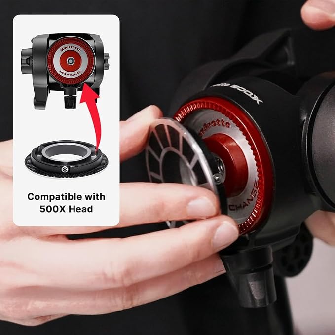Manfrotto Video kit, Head 500 Series (Adapter-Fluid Head 500X) | Xchange 60mm Flat Base Aluminum, Anti-Rotation Compatibility - Image 3