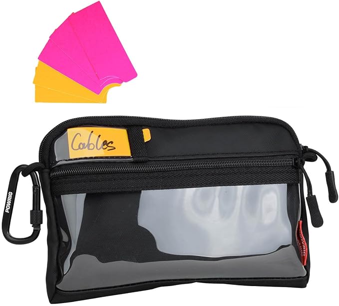 Video Accessories Organizer Pouch with Clear Window, 900D PU Utility Bag for Camera Accessories, Cable Storage, Battery Case, Small Tool Bag with Carabiner & ID Labels, for Travel Filming by Home