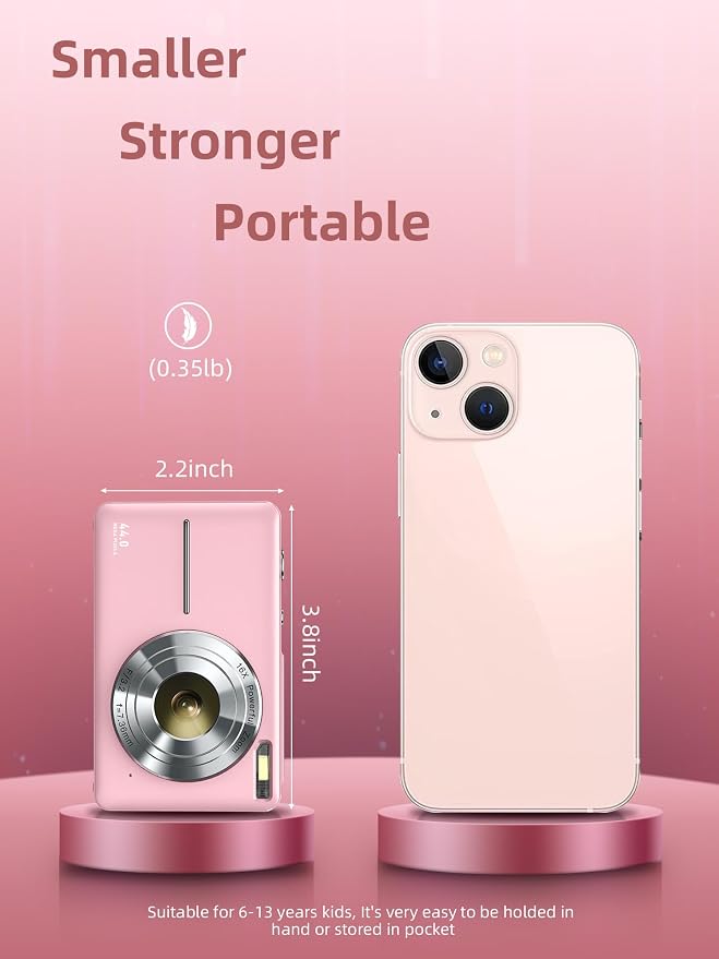 Camkory Digital Camera FHD 1080P with 32G Card 16X Zoom Easy for Kids Pink | Compact camera with anti-shake, Includes 2 batteries & charger. Perfect for parties, trips, birthdays gift from parents. - Image 3