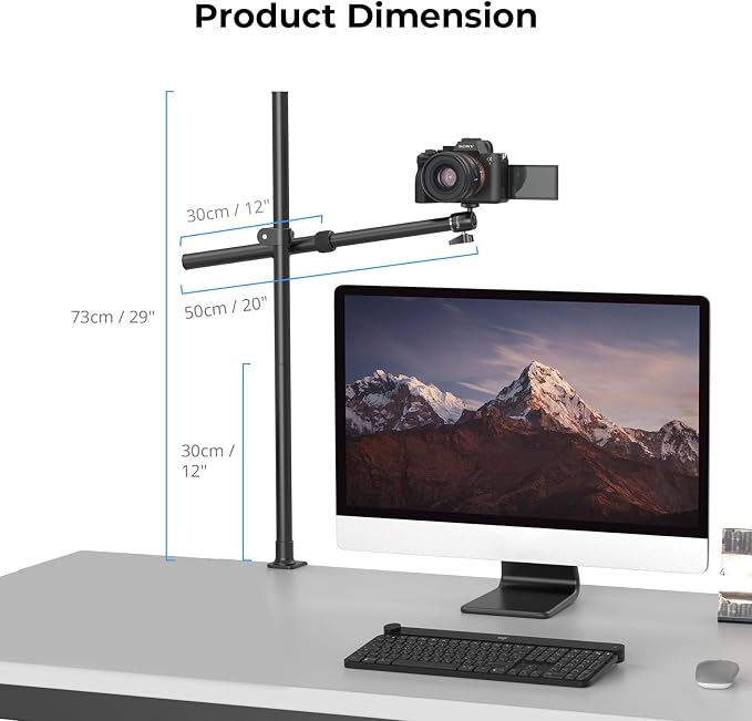 SMALLRIG Camera Desk Mount, Overhead Camera Arm Stand for Desk with 360° Ball Head,for DSLR Cameras, Cell Phones, Lights, Microphones | with 360° Ball Head, Adjustable Height, 1/4"-20 Screw and 3/8"-16 Hole for DSLR Cameras, Phones, LED Lights, Microph... - Image 8