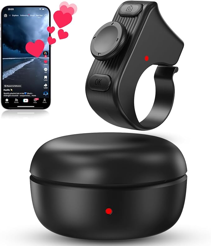 [New Upgrade, Easy to Use] TikTok Scrolling Ring Remote Control, Camera Shutter Remote, Wireless Bluetooth Scrolling Ring for iPhone, iPad, iOS, Android - Black by duskeep